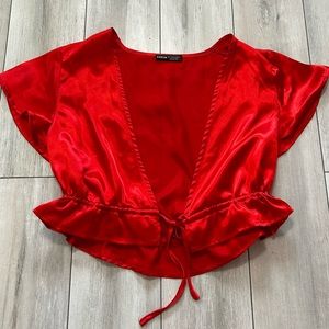 Red v neck crop top